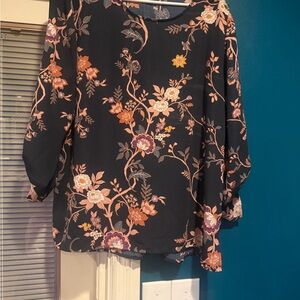 Maurices Navy Floral Blouse - Pink and Orange Accents